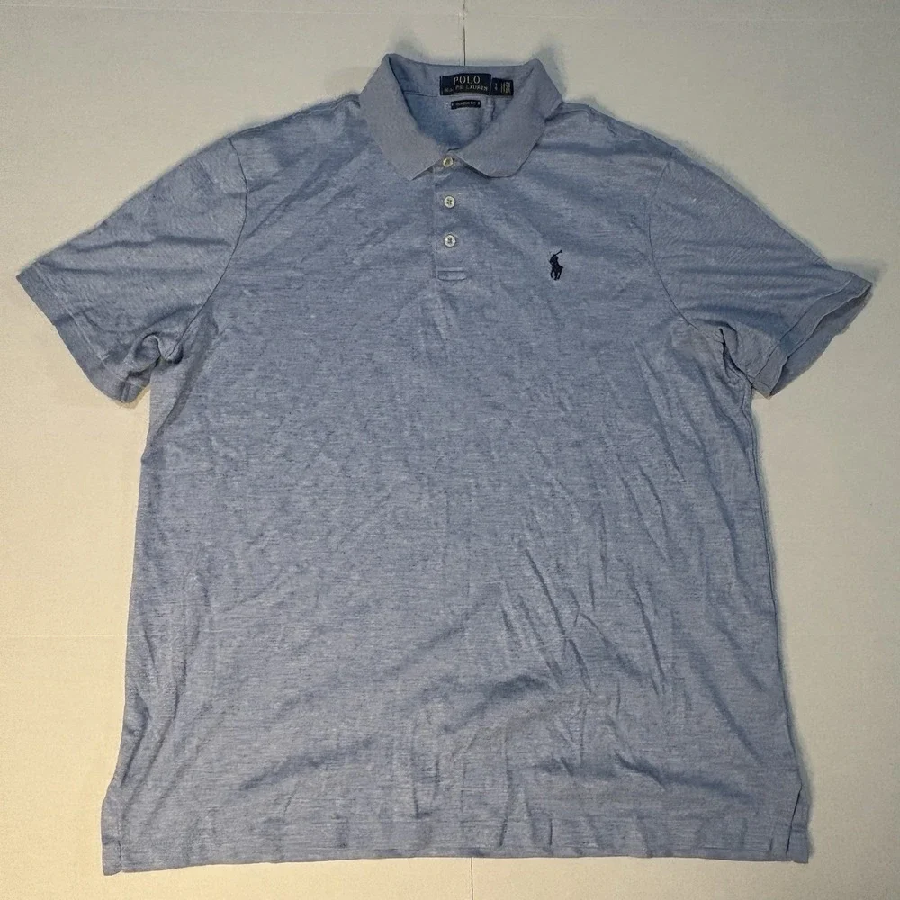 Polo Ralph Lauren Men's Classic Fit Light‎ Blue Heather Polo Shirt Size L